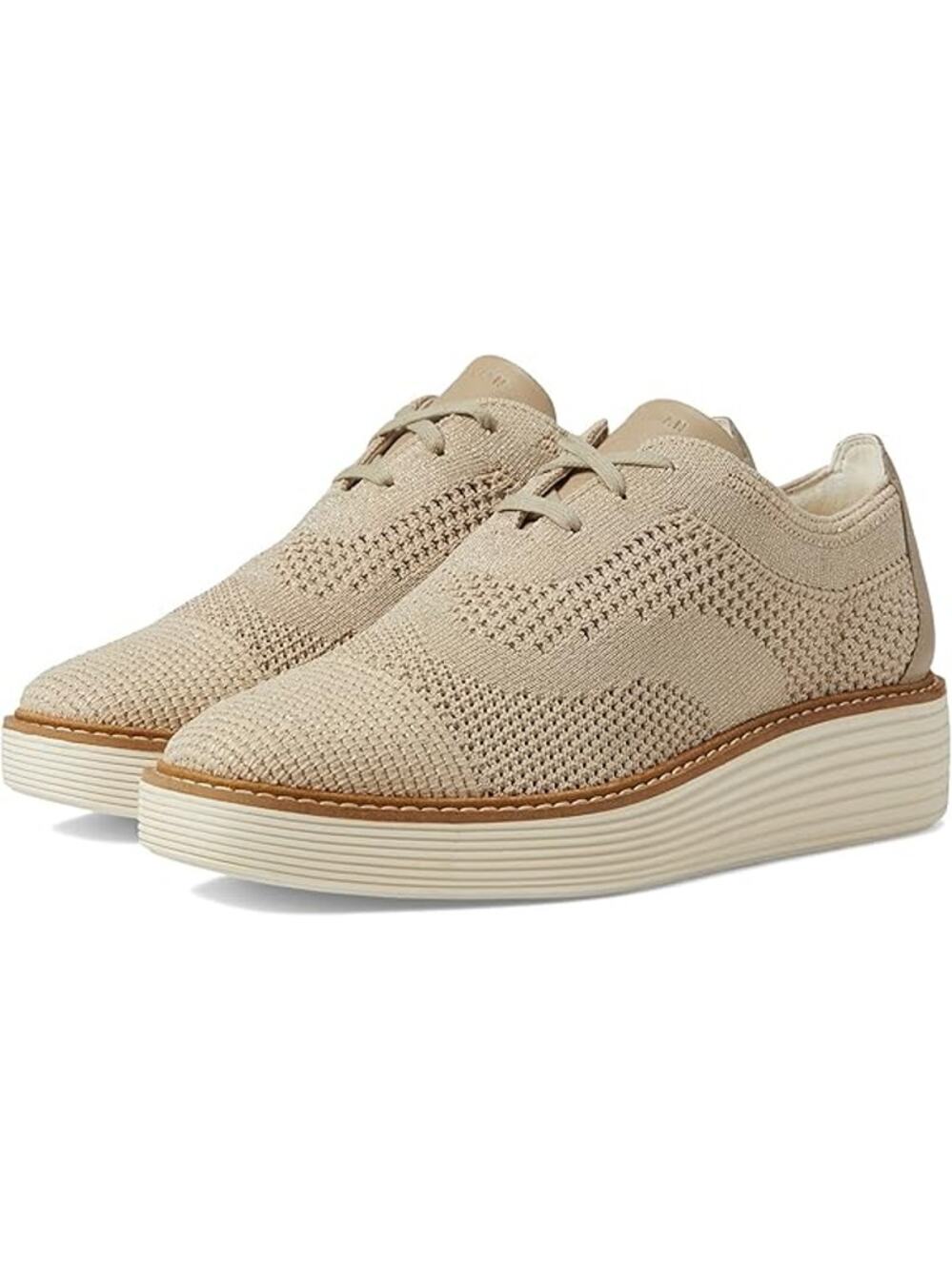 NWT Cole Haan Women's Originalgrand Platform Stitchlite Oxfords,Rye Knit/Ivory,7